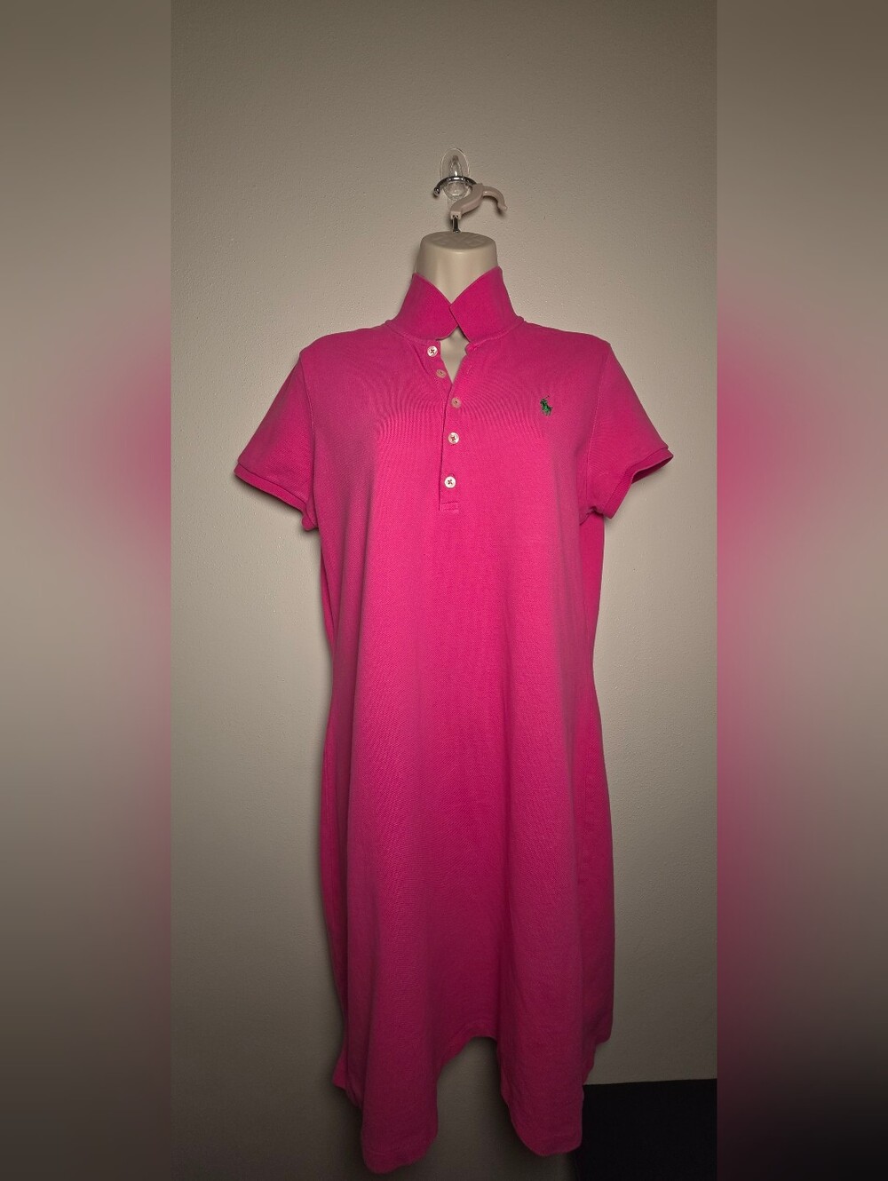 Ralph Lauren Hot Pink Polo Midi Dress with Green Pony